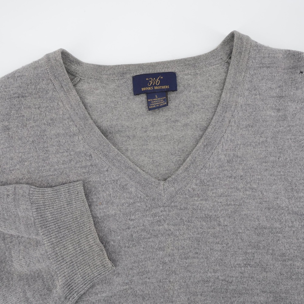 Brooks Brothers 346 Merino Wool V-Neck Sweater Grey Long Sleeve Men Large Flaw